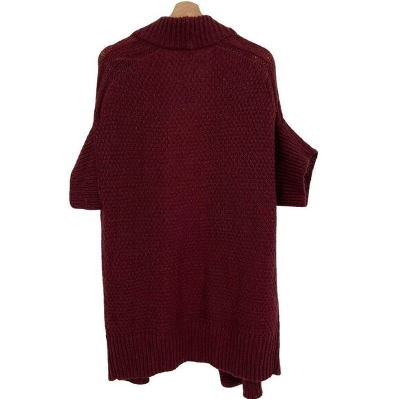 Ann Taylor Wool Blend Short Sleeve Cable Knit Cardigan Burgundy Medium - Picture 7 of 8